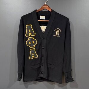 Alpha Phi Alpha Black Cardigan Sweater Divine 9 size 42 Black Gold